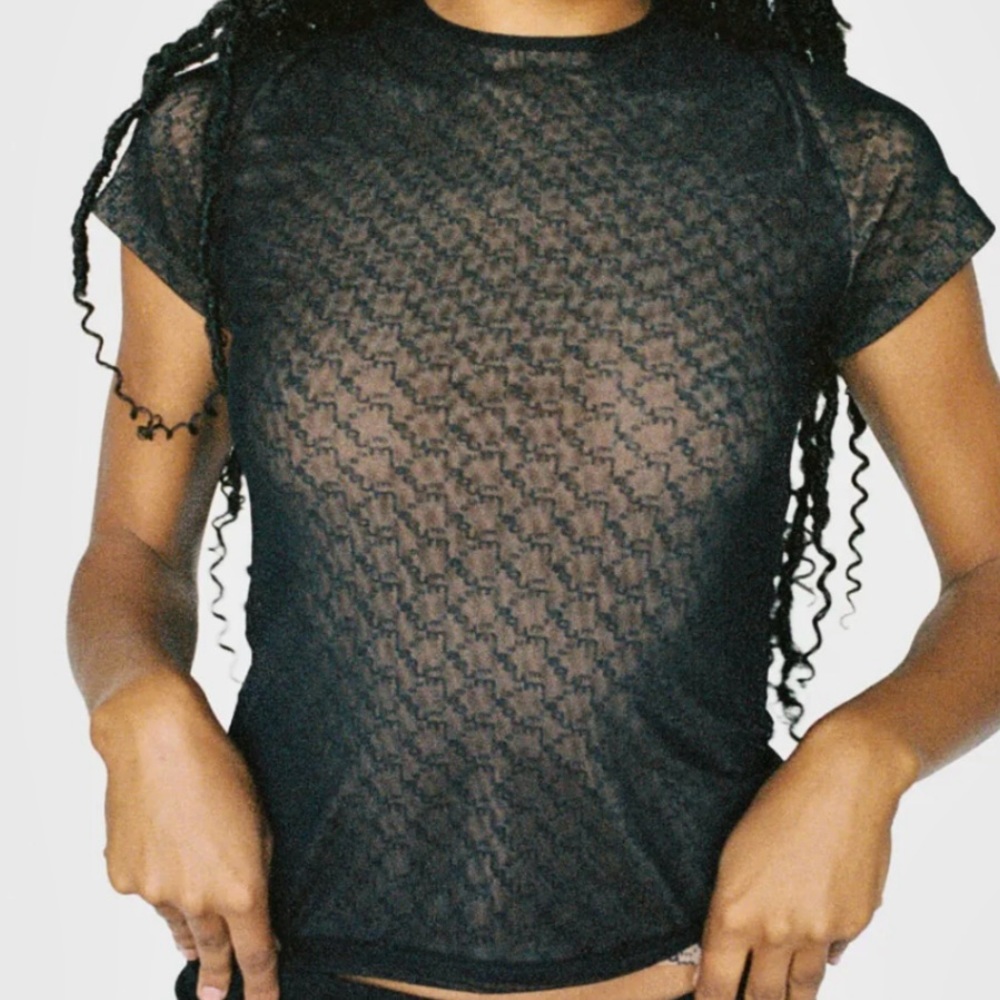 NWT Miaou Printed Mini Tee in Dark Logo Black Monogram Double Layered Top